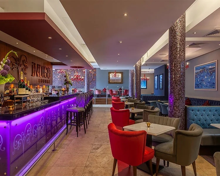 Indigo Lounge set up for a wedding at Clontarf Castle Wedding Venue in Dublin.