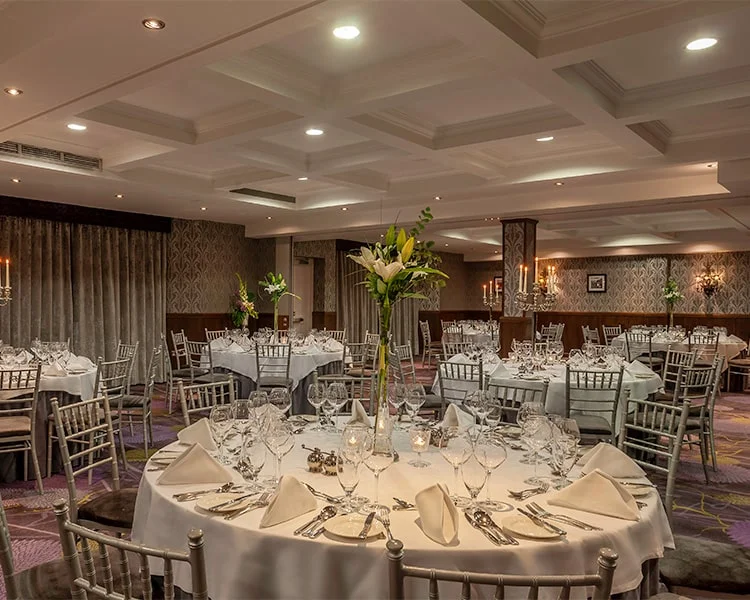 Viking Suite set up for a wedding at Clontarf Castle Wedding Venue in Dublin.